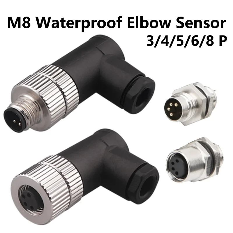 

5 PCS M8 3/4/5/6/8 Pin D Type ELBOW Sensor Connector Male&Female Waterproof Aviation Plug&Socket Screw Lock