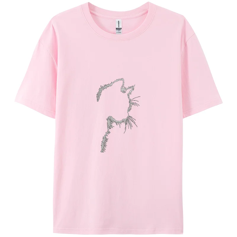 Hand Painted Cat Stick Figure Print 100% Cotton Women's T-Shirt Summer Loose High Quality Short Sleeve Casual Simple Top Tee