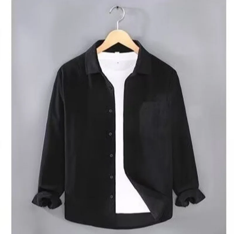 

Men's Long Sve Casual Workwear Jaet Loose Fit Thiened Fce Lined Autumn Season Corduroy irt Wide Collar Design