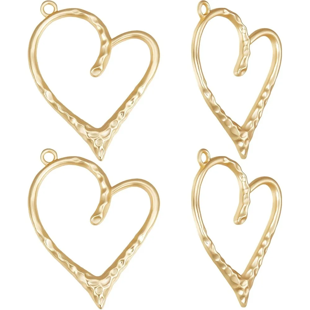 1 caja de 10 Uds. De dijes de corazón grande chapados en oro de 14K, colgante de corazón hueco de amor para DIY, collar, pendientes, kit de fabricación de joyería