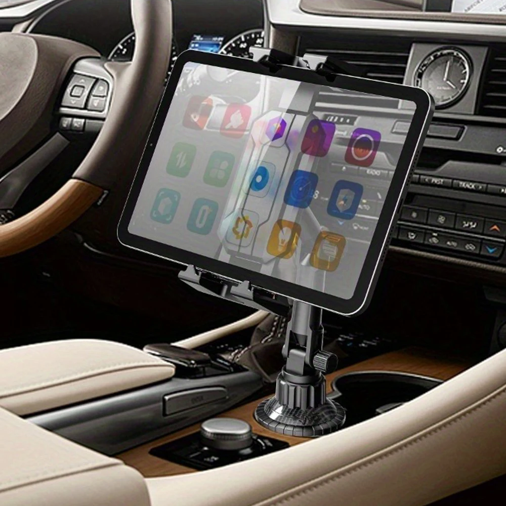 Adjustable Car Cup Holder Tablet Phone Mount Multi-Angle Stand Compatible 4-13 Inch Devices Ideal for Road Trip GPS Navigation