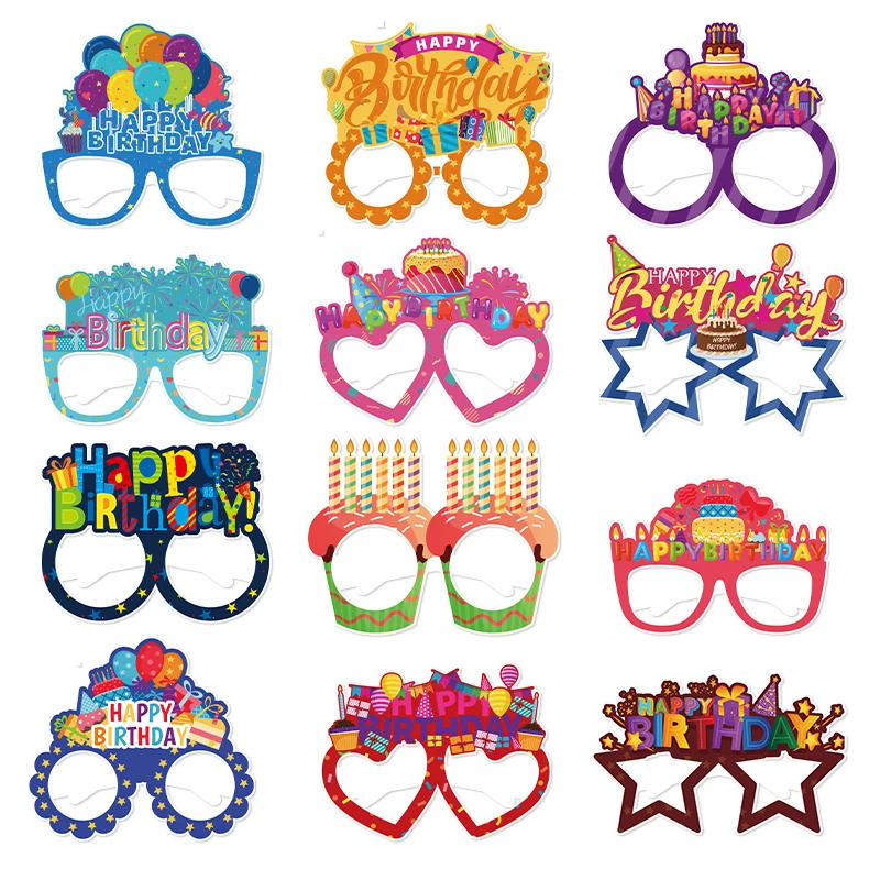 6/12pcs Happy Birthday Paper Glasses Frames Photo Booth Props Baby Shower Boy Girls Birthday Party Decoration Kids Favor Gift