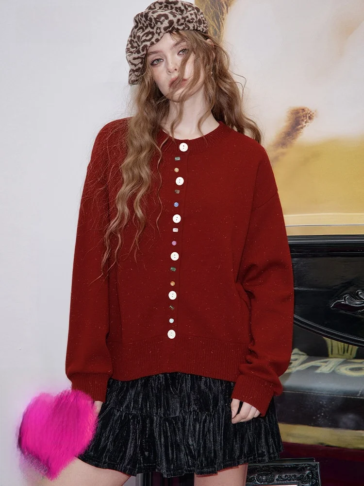 

Вязаный кардиган Stberry Roasted Milk с круглым вырезом на пуговицах, повседневный, женский, из флиса и нейлона, с серебряными блестками