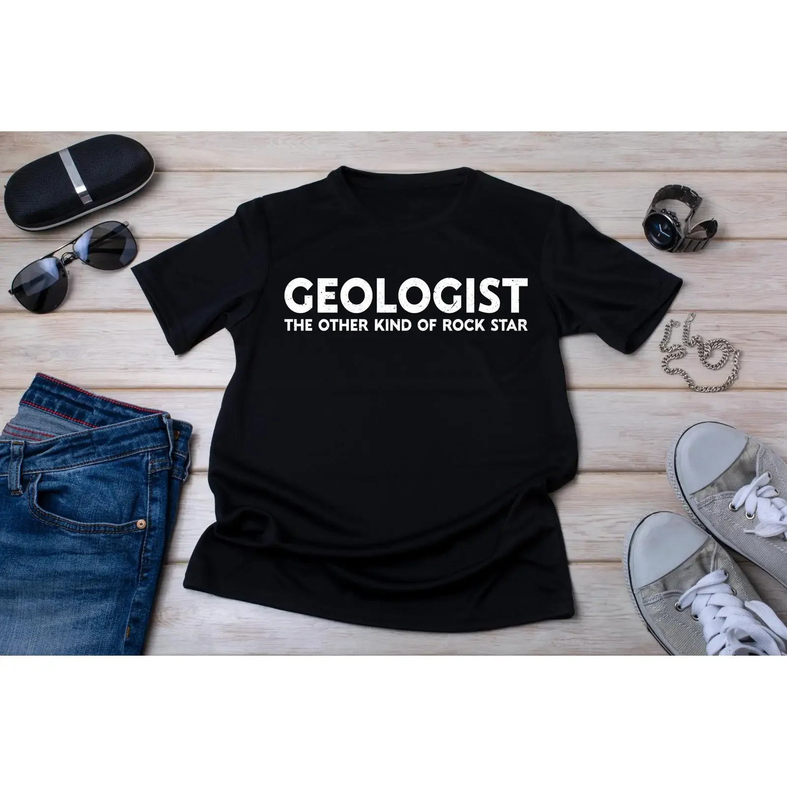 Geologist Rock Star T Shirt Geology Lover  vintage Washed Breathable Top For Everyday Wear Stretched graphic Comfortable