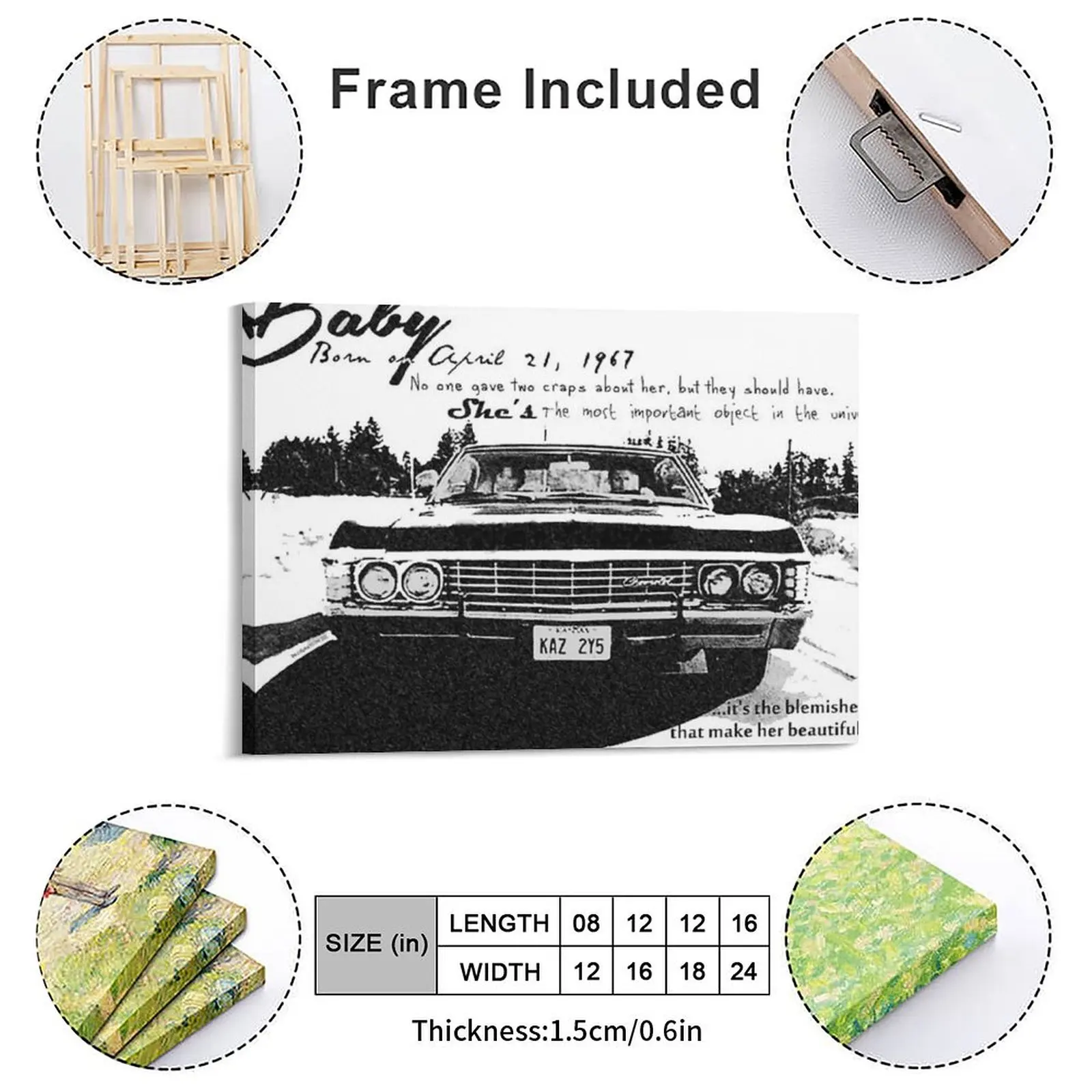 Baby Supernatural 67 Impala Canvas Paintings Pub Retro Kitchen Wall Plaque Metal Posters