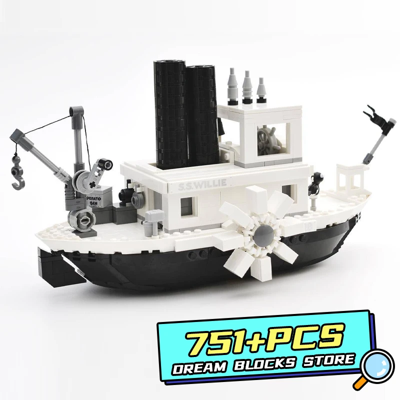 

Disney Movie Mickey Mouse Steamboat Building Blocks Model Willie Retro Ship MOC Bricks Plastic Toys 21317 Adult Children Gifts