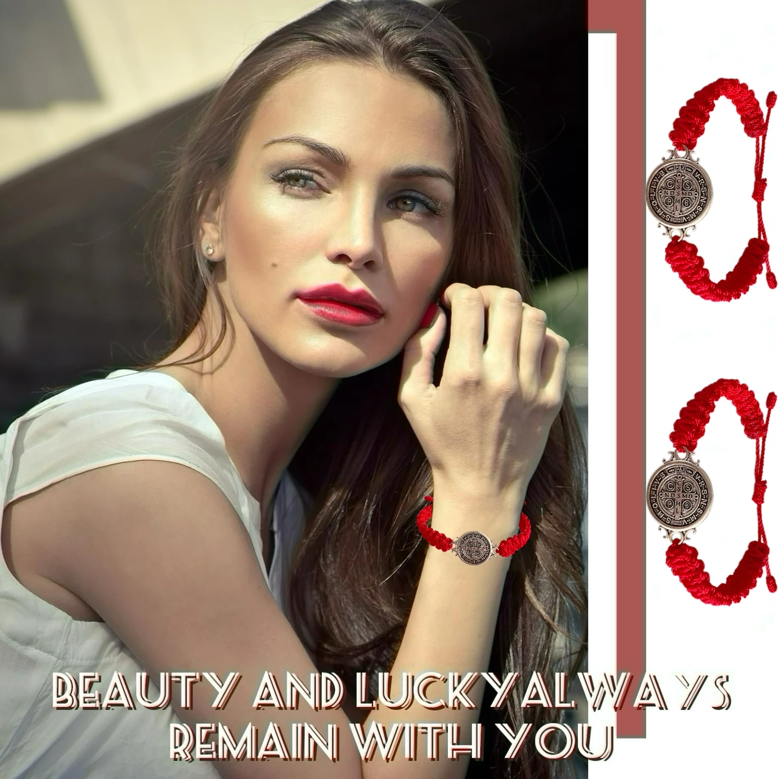 2 قطعة أساور بنديكت الأحمر ST هدايا مسبحة كاثوليكية سوار سانت بنديكت الأسود قابل للتعديل سلسلة زرقاء ميدالا دي سان بينيتو