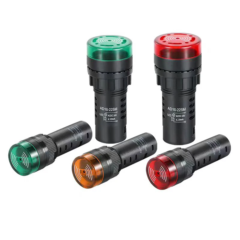 22mm 16mm Industrial LED Indicator Light with Active Buzzer Alarm 12-220V AC 3 Color Red Green Yellow Flashing Warning Light