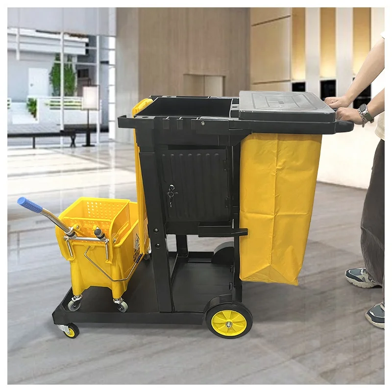 High Quality Multifunction Hotel Street Plastic Housekeeping Service Janitorial Truck Cleaning Trolley