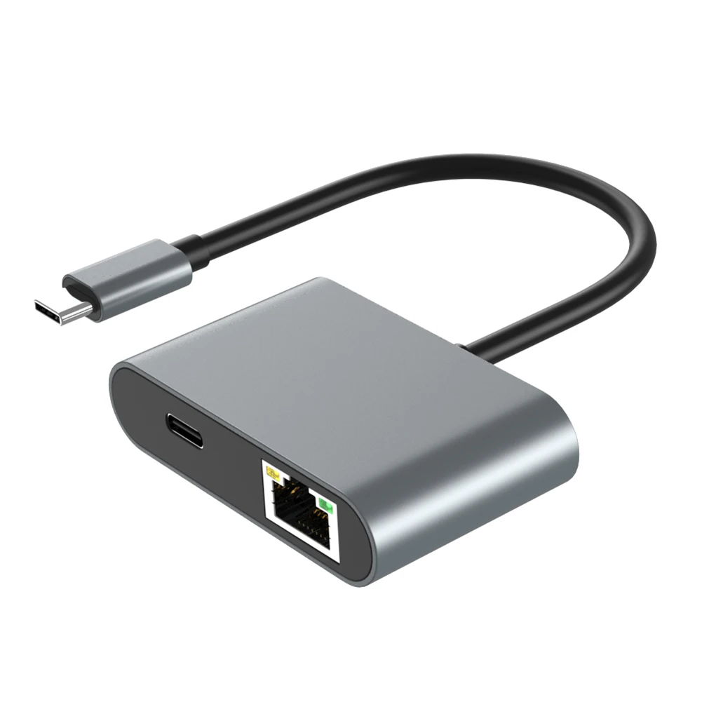 Adaptor USB C ke Ethernet, USB C ke RJ45 Adapter tipe-c ke RJ45 1000Mbps Gigabit LAN jaringan Adapter dengan 60w PD tipe-c port pengisian daya