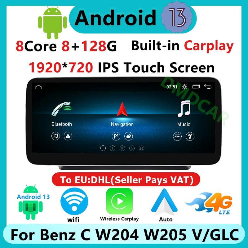 

Factory Price Android 13 Car Radio Stereo GPS Multimedia Video Player For Benz C / V Class W204 W205 GLC X253 W446 Carplay