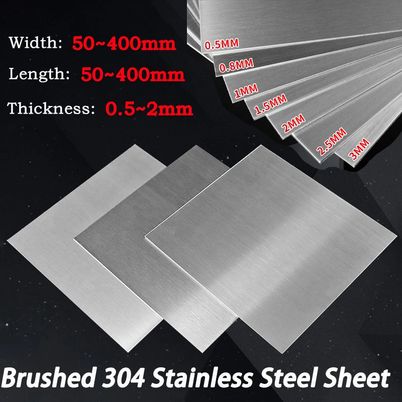 1~4pc Thickness:0.5mm~2mm Length:50~400mm Width:50~400mm 304Stainless Steel Square Sheet Plate Flat Brushed Metal Polished Plate