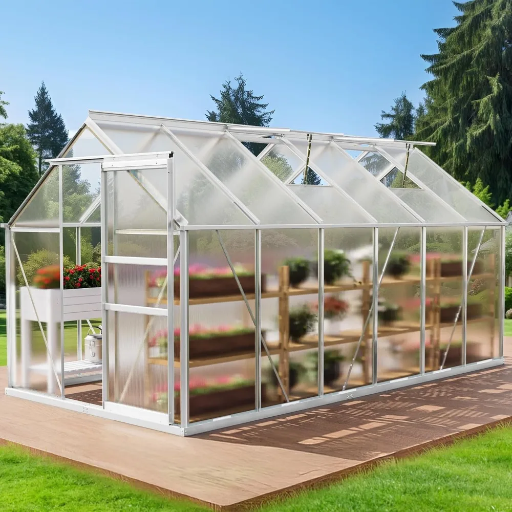 

6X12FT Polycarbonate Greenhouse Large Heavy Duty Green Houses Outdoor Greenhouses Aluminum Sliding Doors Vent Window for Garden