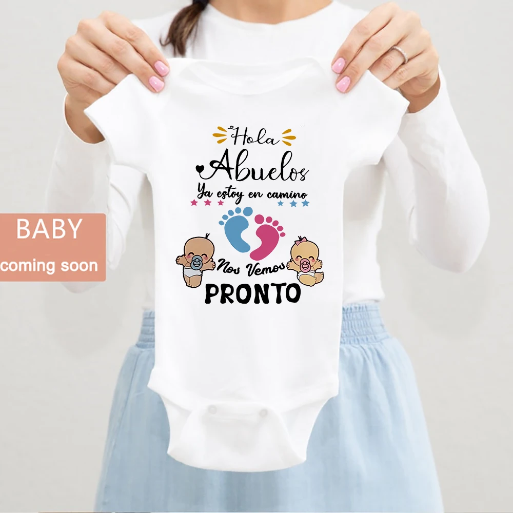 

Hello Grandparents I'm on My Way See You Soon Print Baby Bodysuit Pregnancy Announcement Outfit Infant Reveal Romper for Family