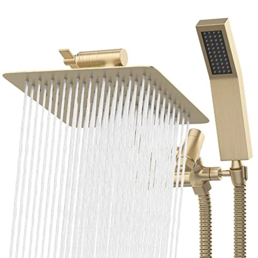 

All Metal Shower Head 8 Dual Square Shower Head With Handheld Wand 71in Hose Set, High Pressure Rain Shower Heads Combo, 3-Way