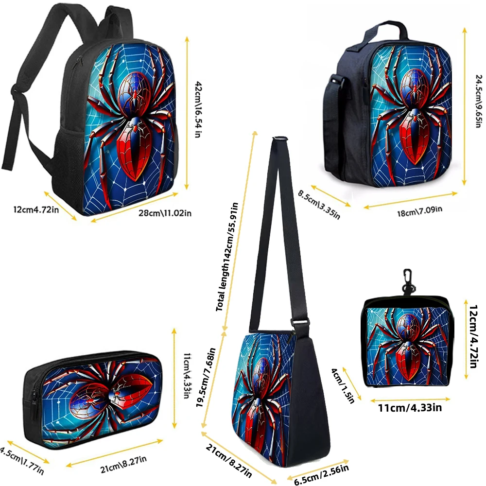 1/2/3/4/5PCS Spider Print Backpack Set | Perfect for School & Daily Travel