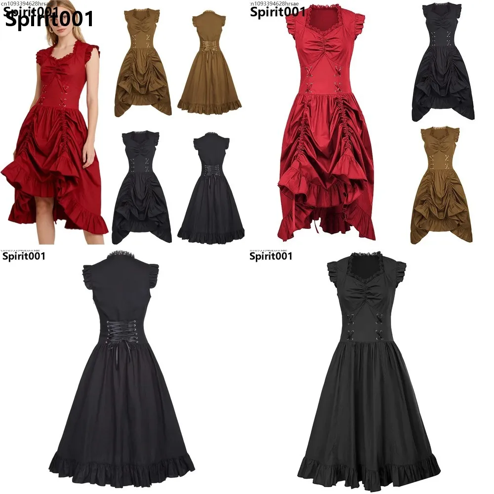 

Gothic Victorian Lace Up Cosplay Dress Medieval Masquerade Ball Gown Ruffled Stage Performance Costume