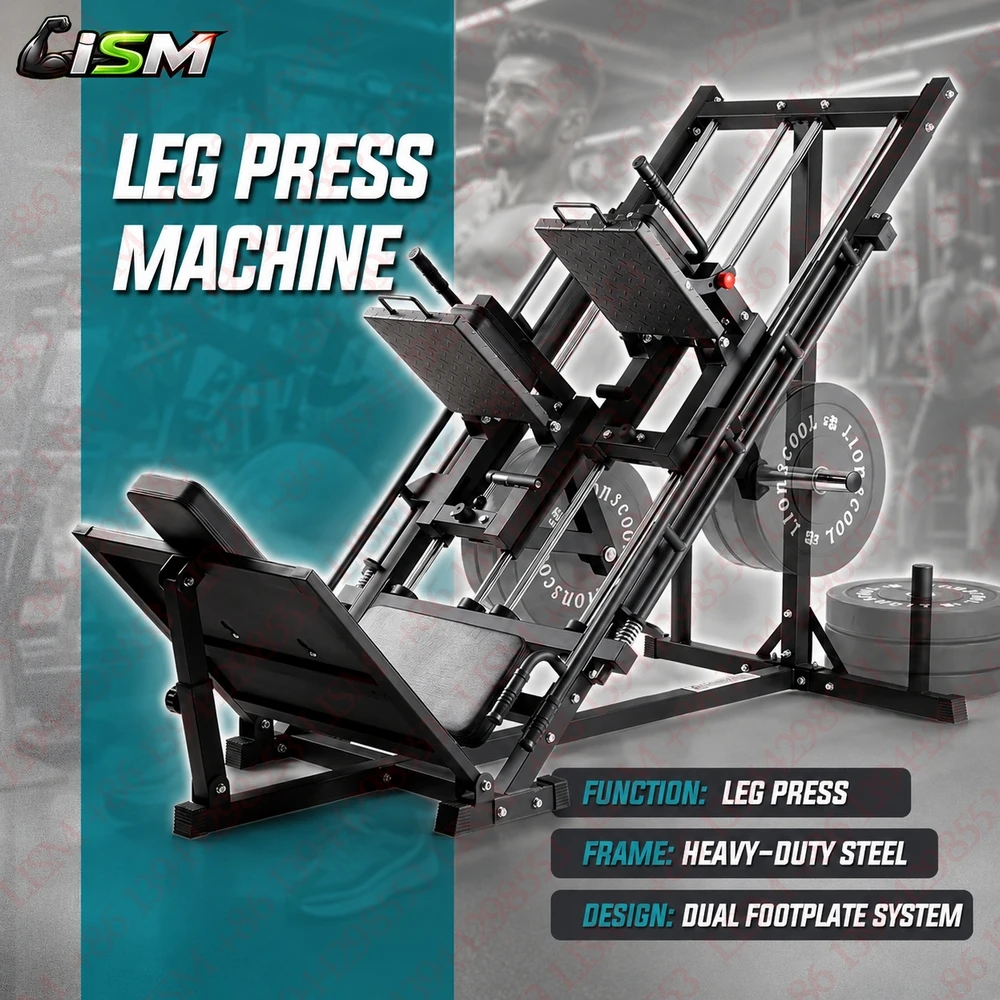 Máquina de Leg Press e Hack Squat 3 em 1 com Armazenamento de Pesos, Iso-Lateral Ajustável, Equipamento de Fitness para Fortalecimento da Parte Inferior do Corpo para Academia Doméstica