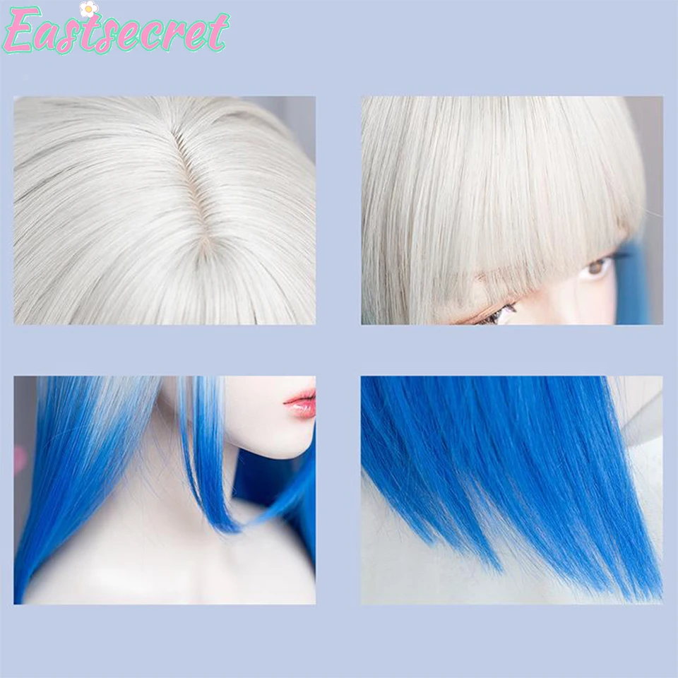 EAST Cosplay60cm Gradient Blue Synthetic Hair Wigs Halloween Anime Costume Straight Heat Resistant Wig