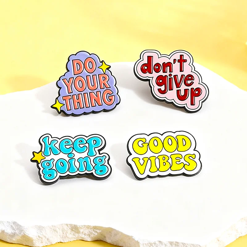 New Cute Keep Going Inspirational Words Cartoon Enamel Brooch Badge Jewelry For Bag Clothing Backpack Party
