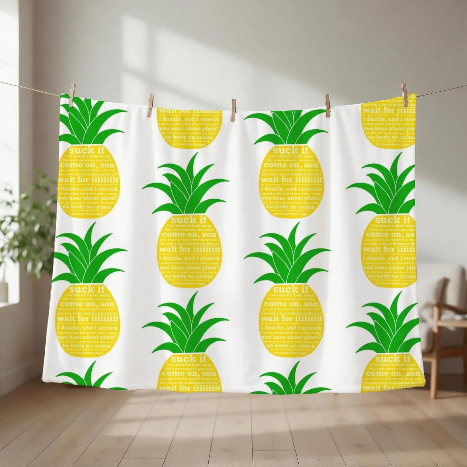 Psych Quotes Pineapple Throw Blanket couch cozy soft plush fuzzy picnic outdoor blanket