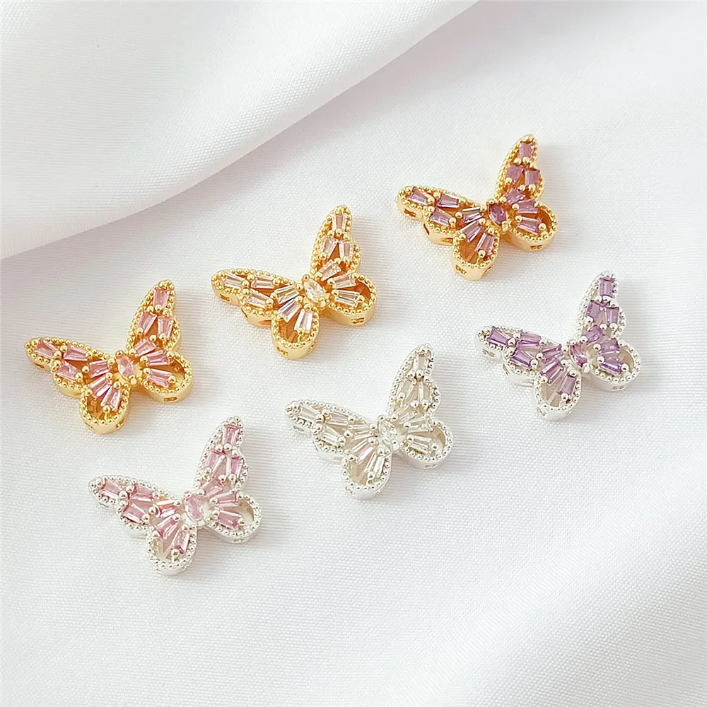 

14K Gold-plated Zirconium-inlaid Butterfly Beaded Handcrafted Diy Bracelet Necklace Accessory Material Loose Beaded Accessory