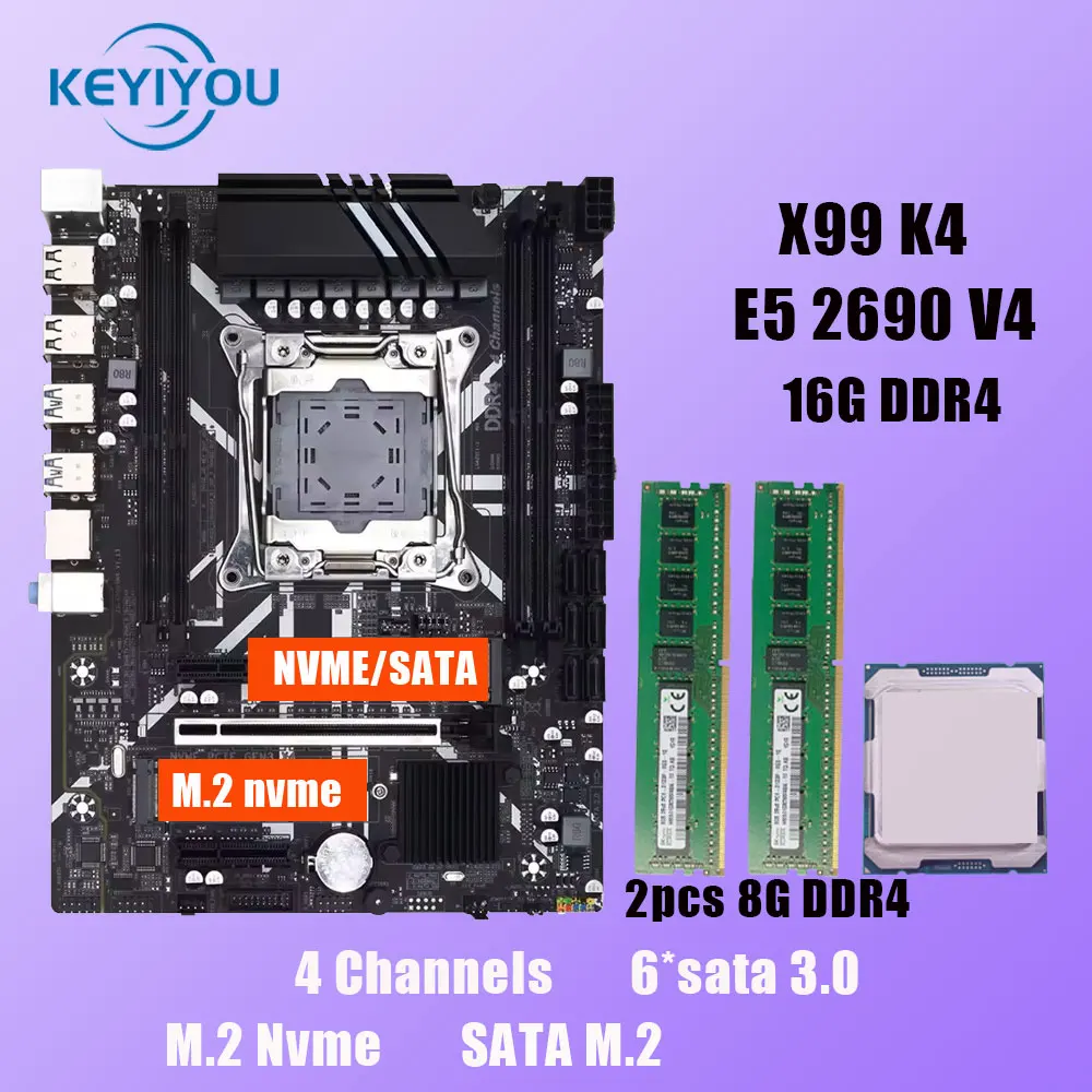 

KEYIYOU X99M4D4 Материнская плата Xeon Kit E5 2680 V4 2682 V4 2690 V4 E5 2667 V4 Процессор Четырехканальный DDR4 RAM LGA 2011 V3 X99 DIY игры