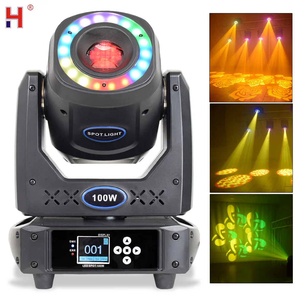 HongYi 100W Moving Head Stage Lights DMX Control Spotlight GOBO Color Prism Effect Lyre Beam Rotating Lamp For DJ Disco Party