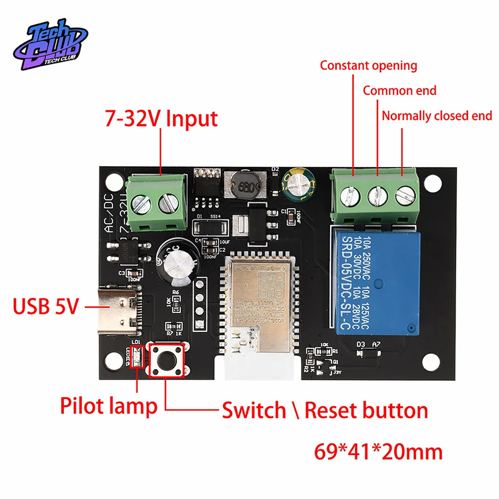 AC/DC 7V~32V/USB 5V Smart WiFi Switch Mesh Ethernet Relay Board RS485 Relay Module Power Supply