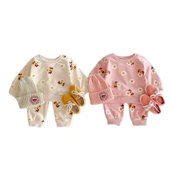 Spring Baby's Set Two Piece for Infants Suit for Boys and Girls Cute Cartoon Bear Sweatshirt Sweatpants Sport Trousers