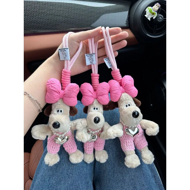 Gromit animation peripheral cartoon plush bow three-dimensional puppy school bag pendant car keychain as a gift for best friends