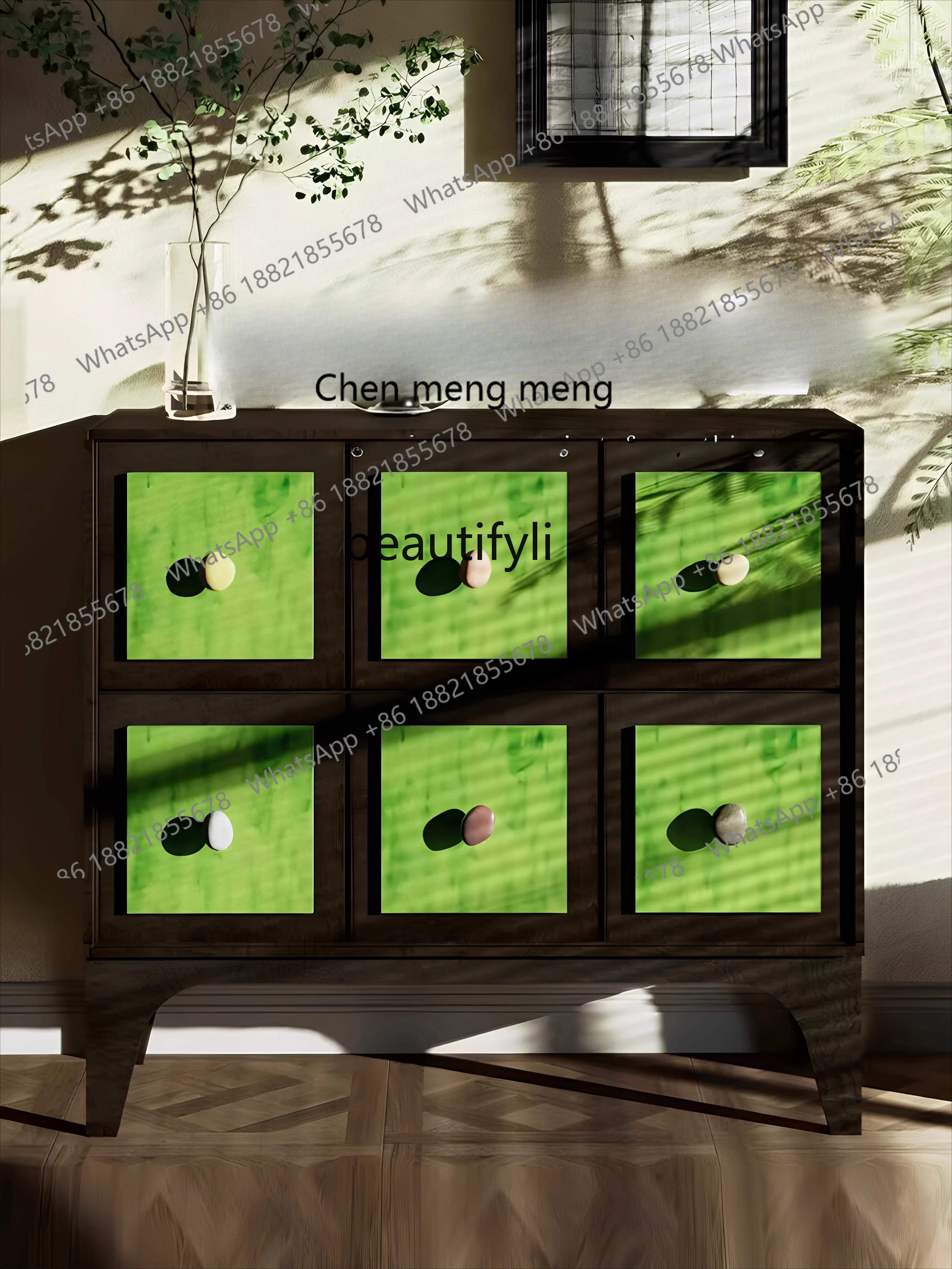 

Vintage Art Retro Painting Home Storage Decorative Cabinet Solid Wood Small Apartment Bedroom Storage Cabinet H