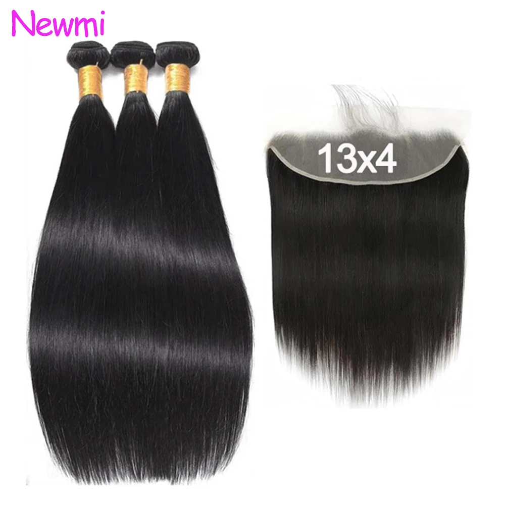 

Newmi Straight Human Hair Bundles with Lace Closure 13x4 Lace Frontal Only 12A Brazilian Remy 100% Human Hair Extensions