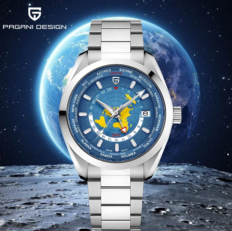 Pagani Design Men's Automatic GMT Zone Map Watch