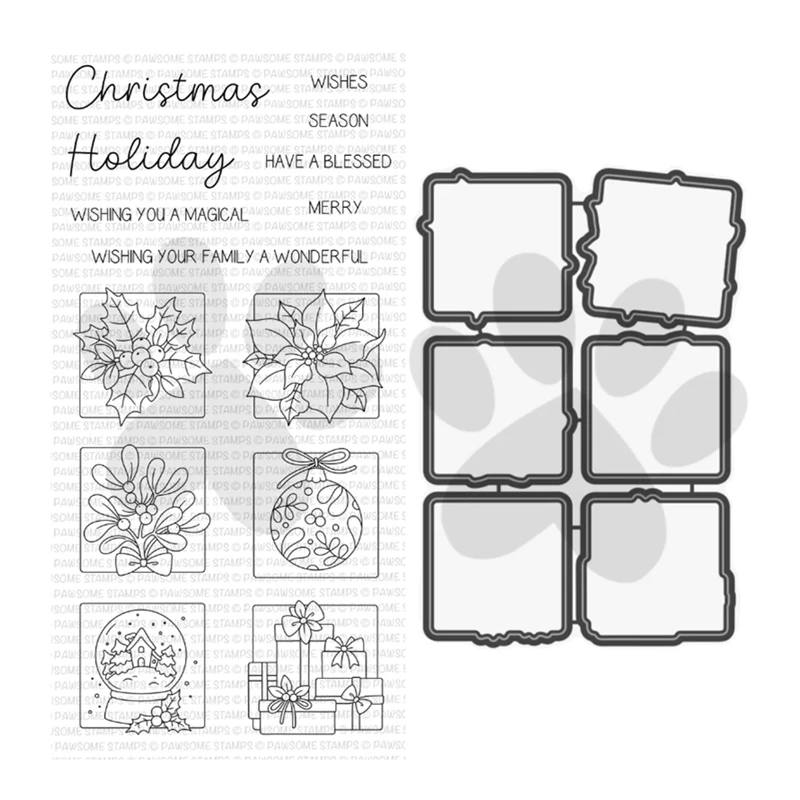 New 2023 Christmas Holiday Flowers Clear Stamps Set Scrapbooking for Paper Making Metal Cutting Dies Frames Card Craft