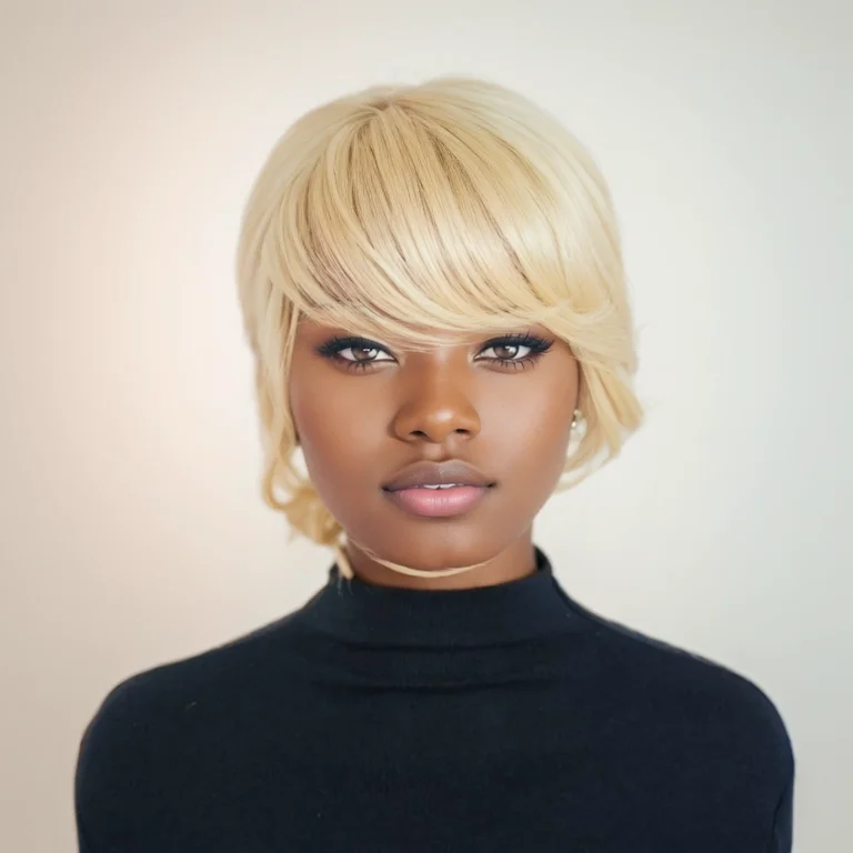 Straight blonde Short Pixie Cut Wig for Black Women with Bangs Short Bob Machine Made Human Hair Wig