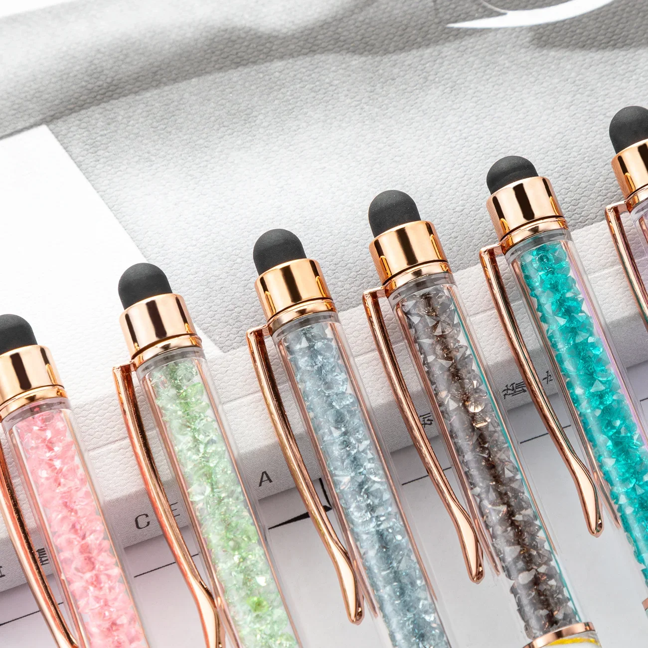 20PCS Creative Student Girl Rotating Touch Screen Crystal Pen Multi color Marble Pattern Metal Pen