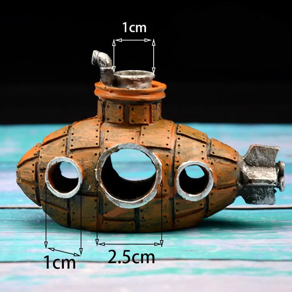 Retro Old Submarine Wreck Ornament Fish Shrimp Shelter Cave Hideout Artificial Resin Ornament for Aquarium Fish Tank Decoration