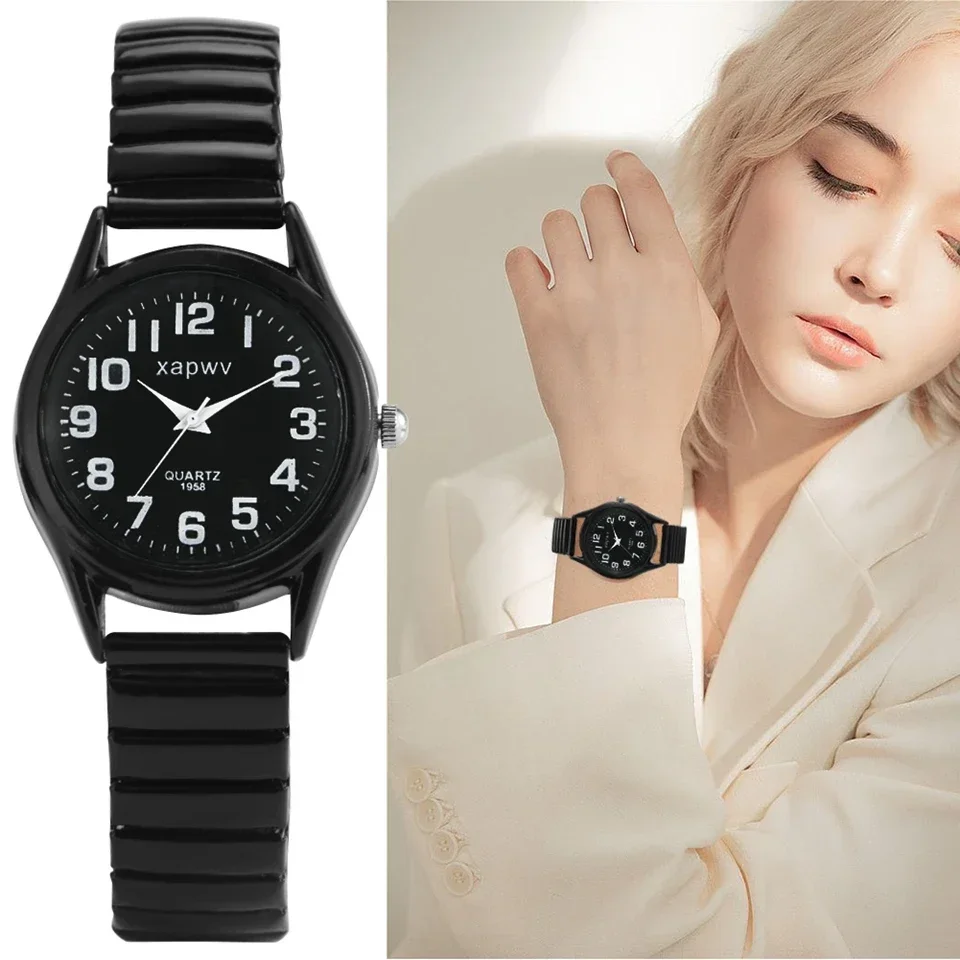 Relojes Vintage blancos y negros creativos para hombre y mujer, Reloj con banda elástica de acero inoxidable, Reloj de pulsera Retro para parejas de negocios