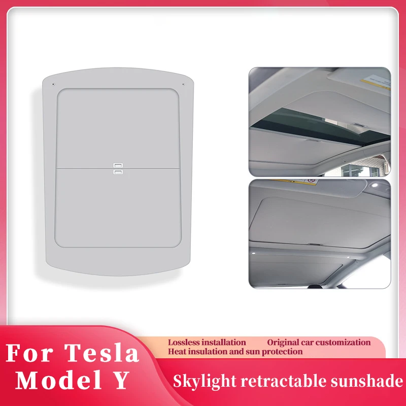 Roof Skylight sunshades for Tesla Model Y Ultraviolet Isolation Low Noise Foldable Roof Cover Retractable Roof Sunshade