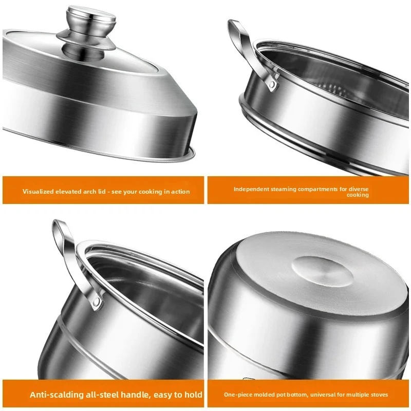 304 Stainless Steel Steamer Multi-layer Household Cage Steamer Steaming Stew Induction Cooker Gas Stove
