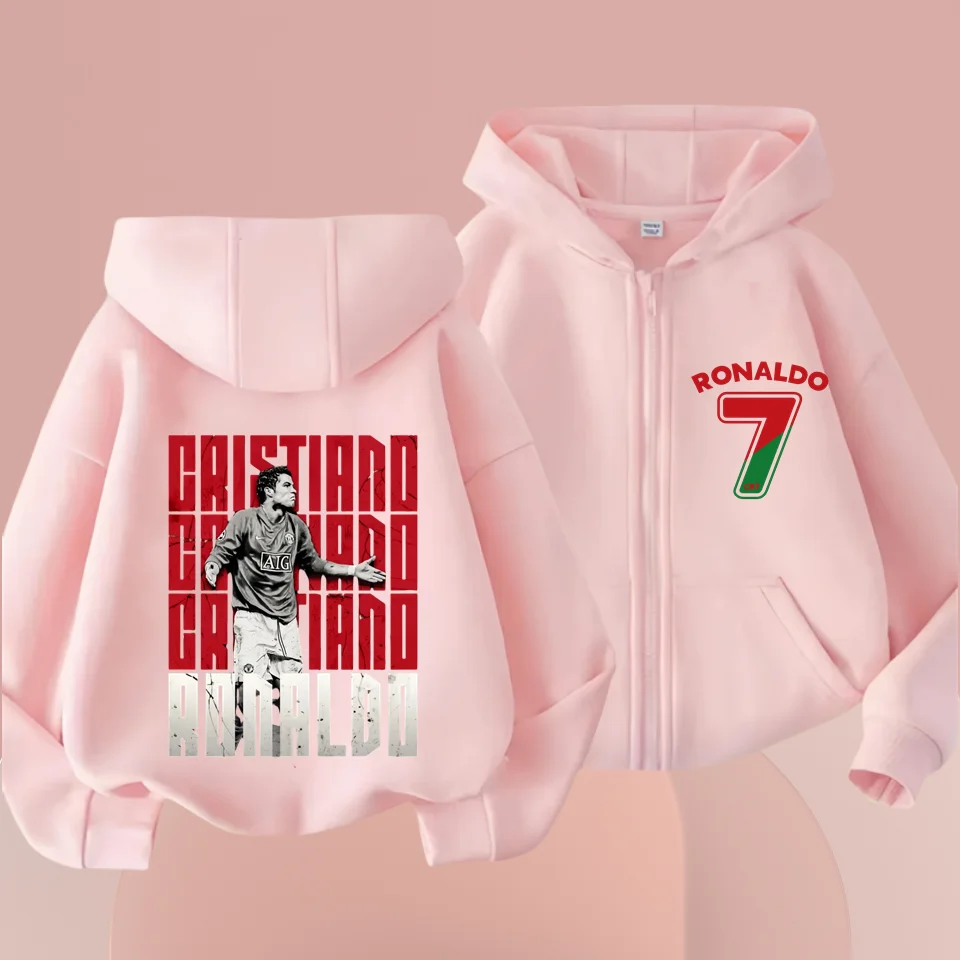 Children's Fashion Letters Football CR7 Zipper Style Coat Sweatshirt Boys Girls 3-12 Yrs Hoodie Long-sleeved Top Casual Clothing 4