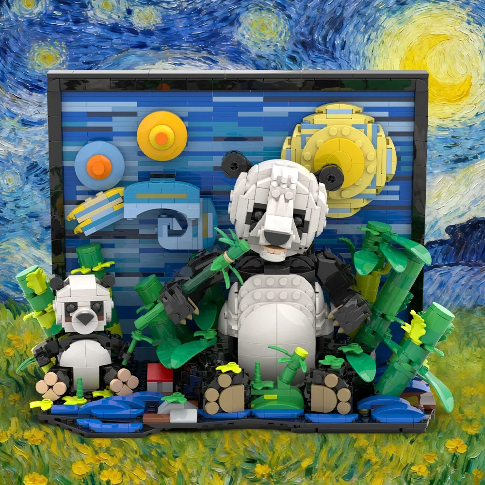 

Gobricks MOC Van Gogh 3D Panda Building Block Model Famous Impressionism Painter 3D Panda Creative Bricks Assembly Toys Kid Gift