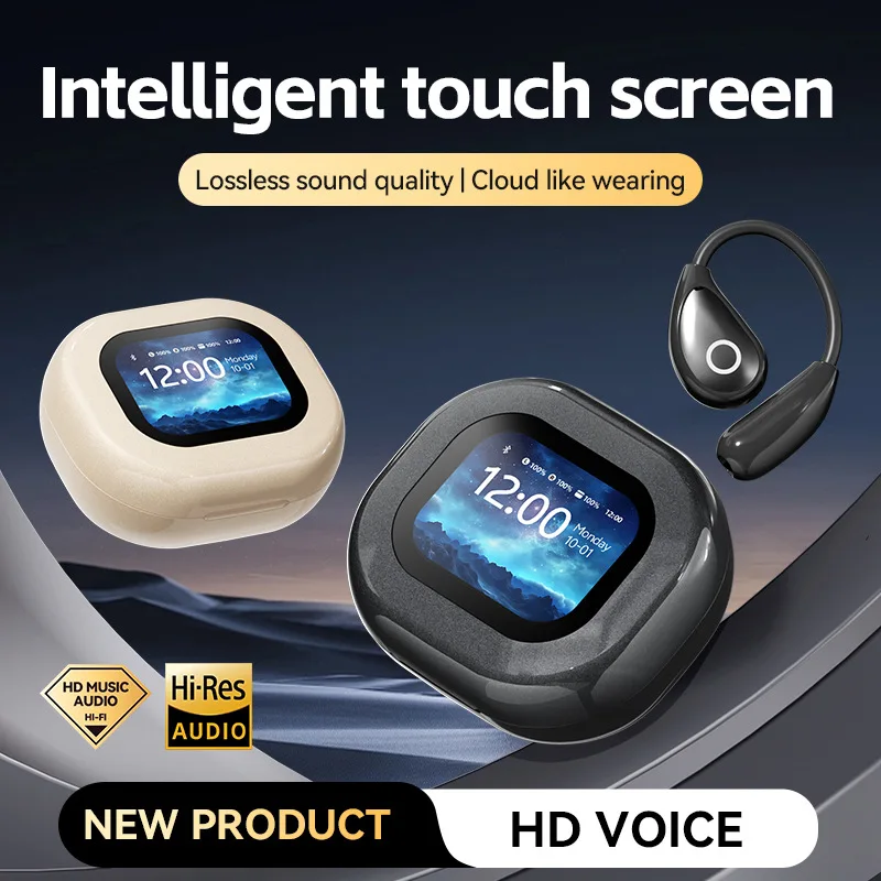 AI intelligent translation OWS ear-hanging Bluetooth headset with screen, touch-sensitive, pluggable card bone conduction view 2