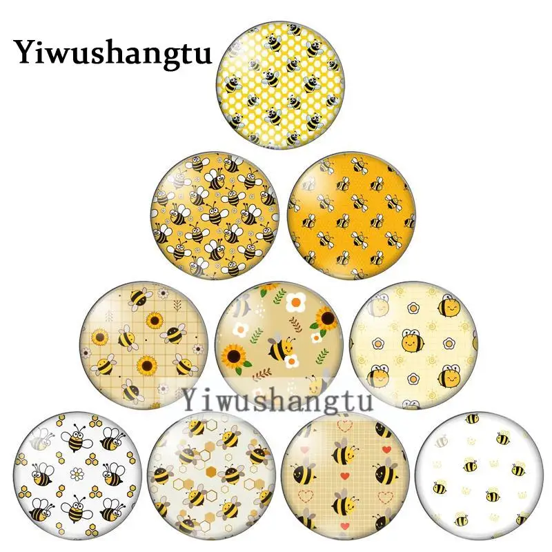 New fashion cartoon animal bee 8mm/10mm/12mm/18mm/20mm/25mm Round photo glass cabochon demo flat back Making findings ZB0543