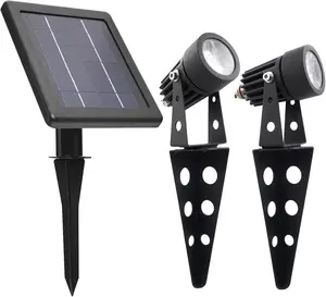 Twin Solar LED Spotlight for Outdoor Garden, 60-100 Lumen, Warm White Light with Adjustable Brightness