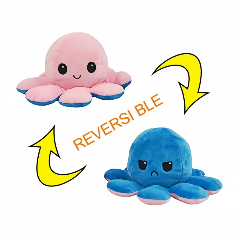 New Reversible Bipolar Teeturtle Octopus Doll Toys Plush Double-Sided Flipped Mood Happy Sad-Toy Cute Christmas Children'S Gifts