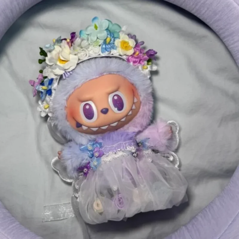 

For 17cm Labubu 3.0 v2 v1 Doll flower fairy skirt handmade hairpin Clothing Mini Fairy Dress for Labubu Doll Outfit Clothes