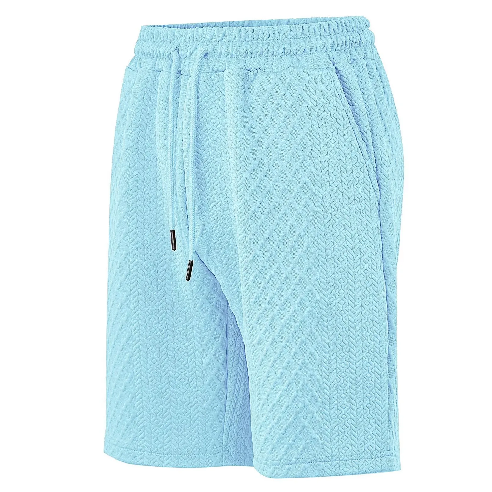 Summer Loose Shorts Drawstring Waist Jacquard Knit Short Pants Textured Pattern Casual Shorts Solid Light Blue Men's Shorts