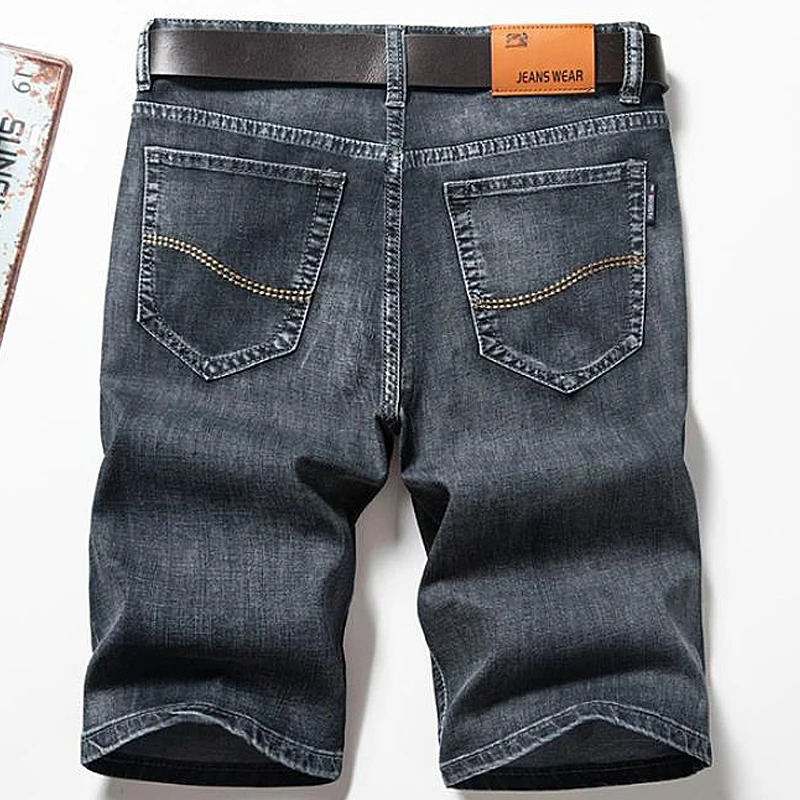 Summer classic denim shorts men's straight leg stretch casual cool thin solid color fashionable versatile mid length pants - Product Main Image